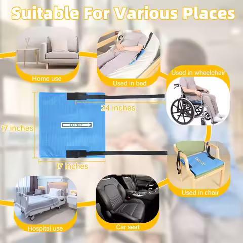 Ehucon Wheelchair Non Slip One Direction Seat Cushion Fall Prevention One Way Glide Pad with Handle for Disabled Elderly 17"x17"